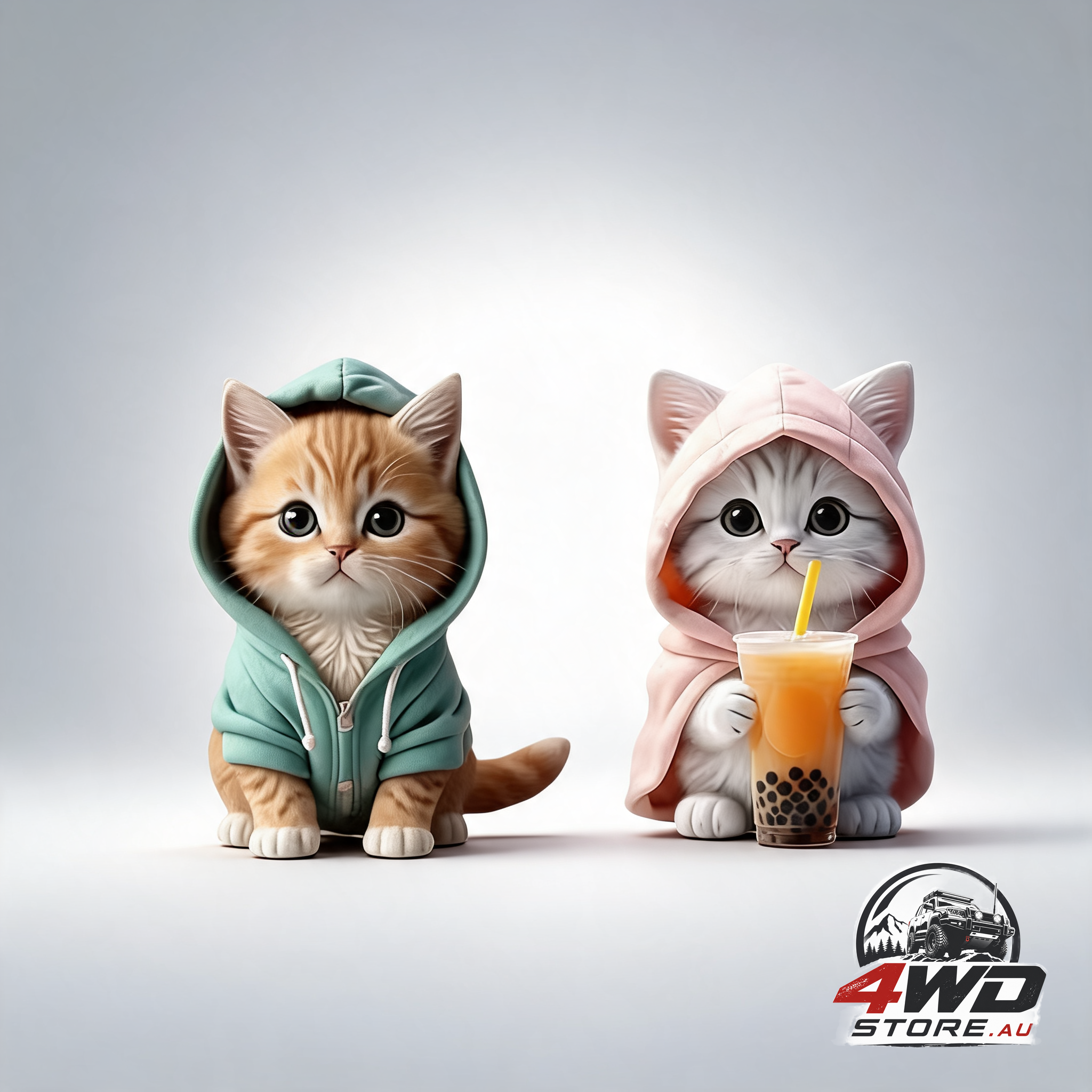 Blue hoodie kitten pink milk tea 2 piece set