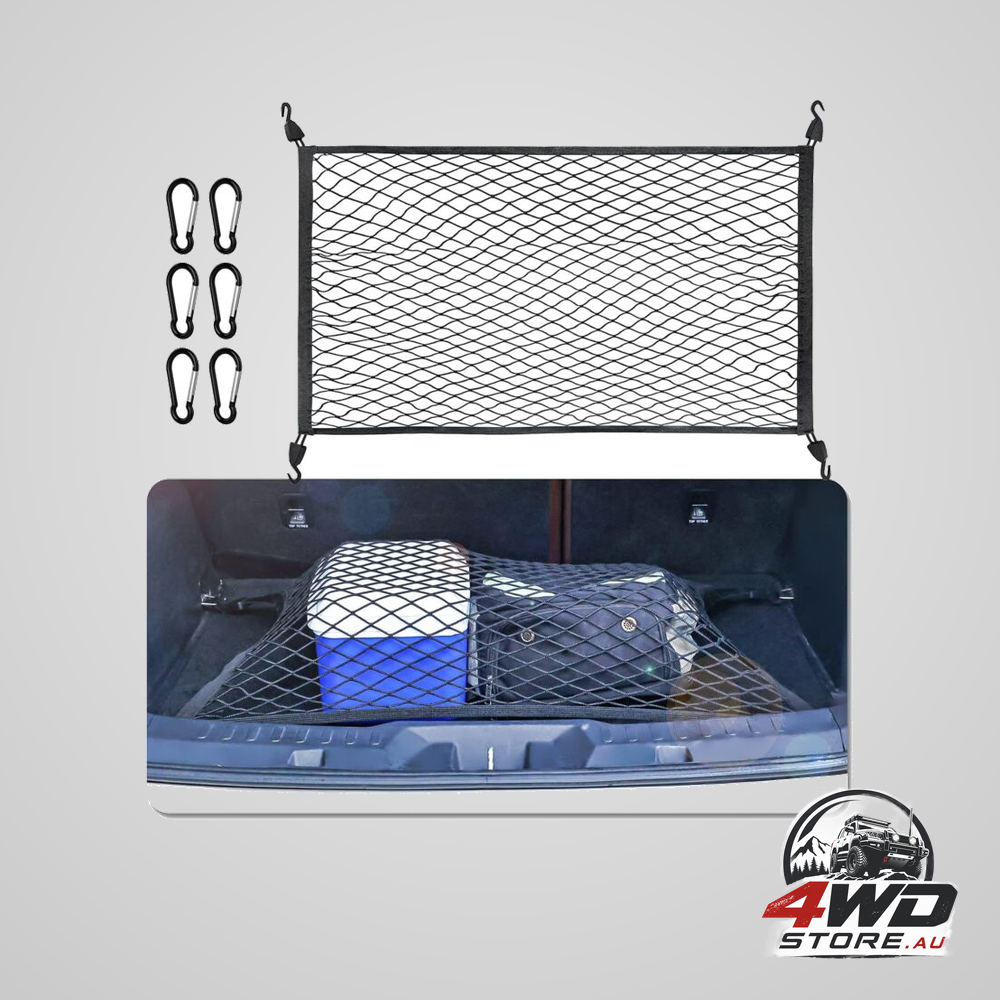 Car trunk storage net size 8060Cm luggage net net with 6 carabiners 4 hooks elastic reinforcement