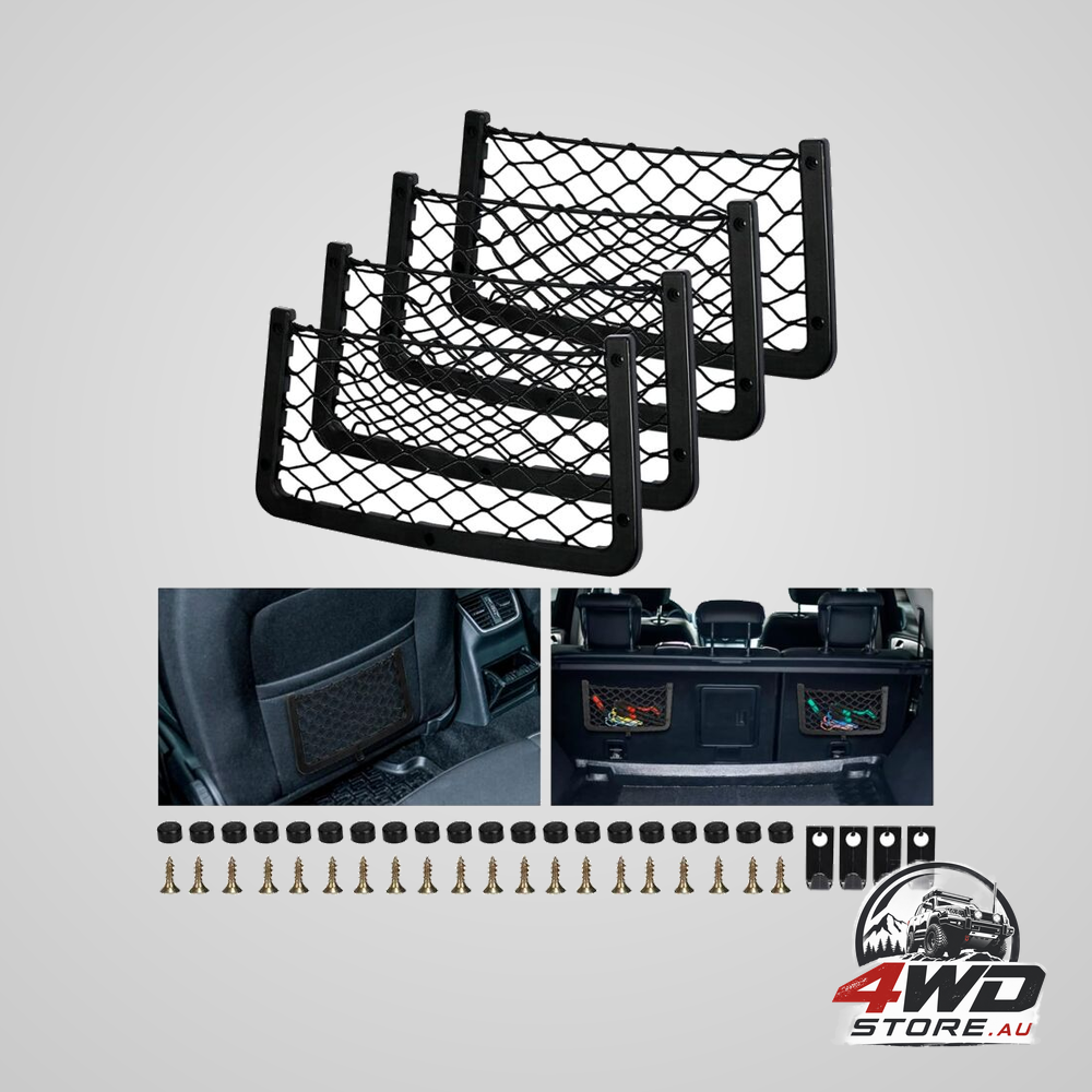 4 Pack car storage net, trunk net, car net, with screws, hook, car pocket organiser bag for car, rv
