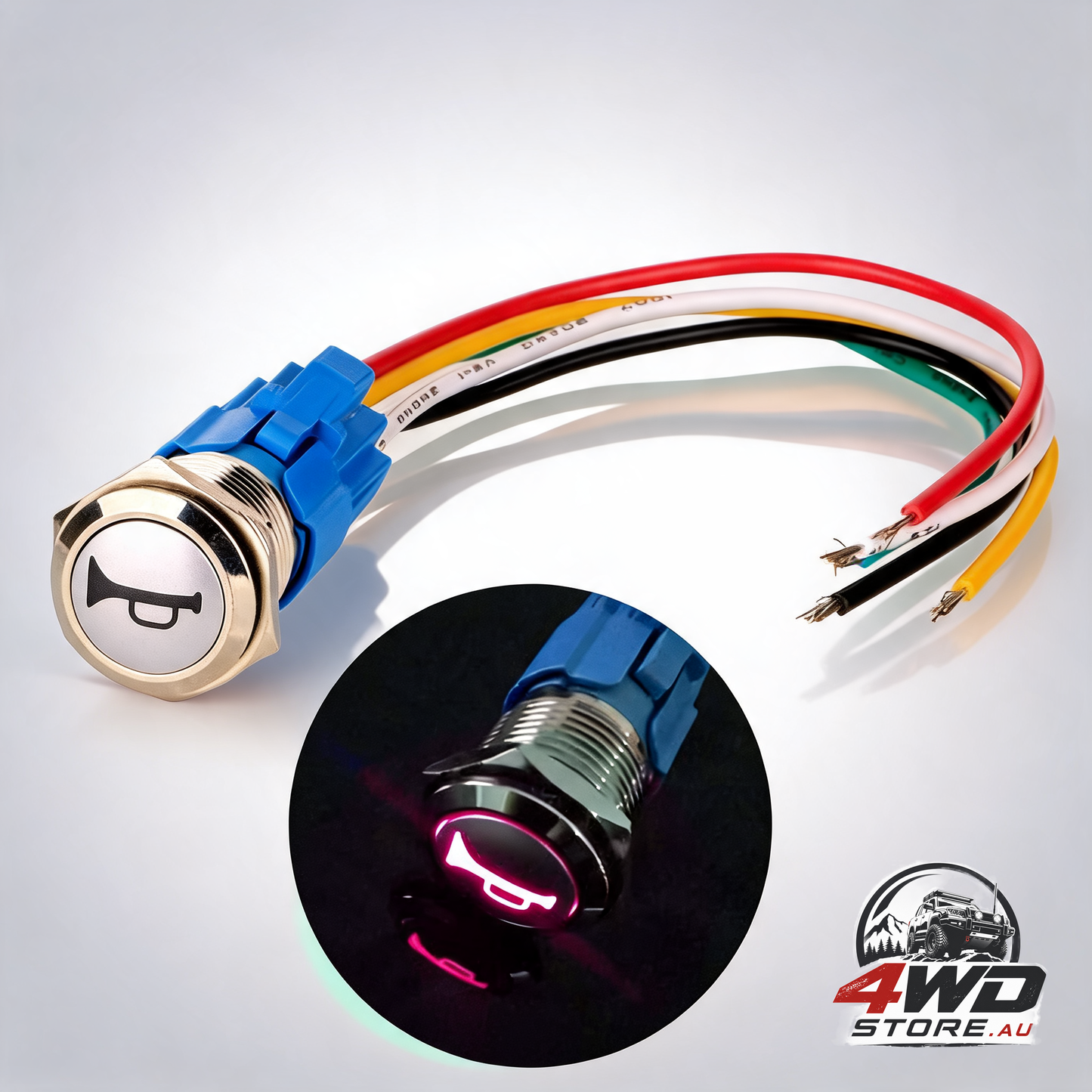 12V-24V/5A 16Mm Pre-Wired momentary horn push button switch waterproof metal with red LED