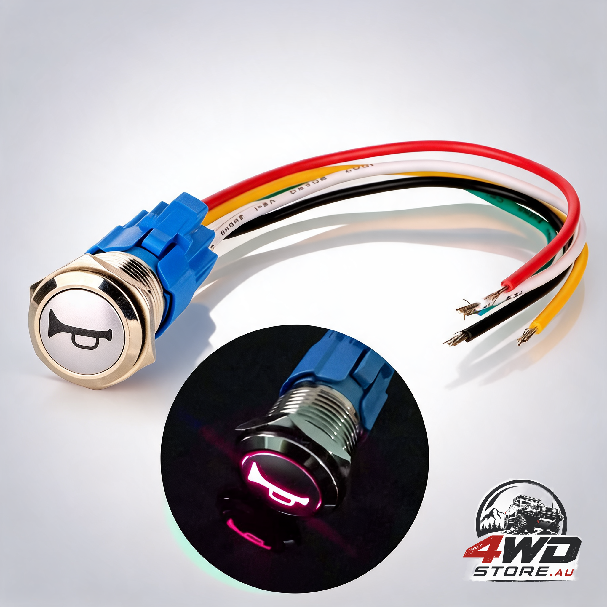 12V-24V/5A 16Mm Pre-Wired momentary horn push button switch waterproof metal with red LED