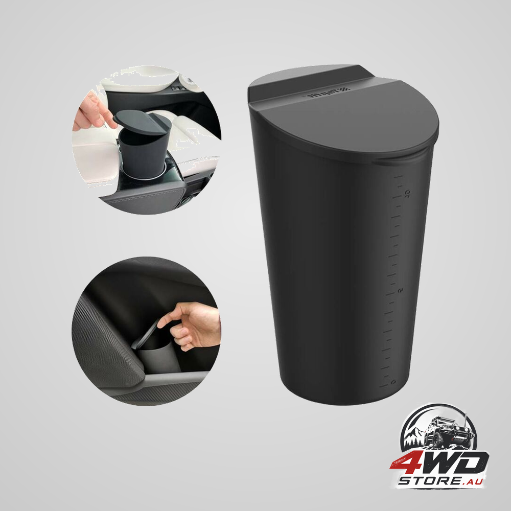 Small car trash can with lid - car cup holder - car door pocket can - garbage bin for car, home, office - black