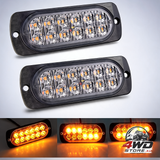 2 Pcs 12 LED amber strobe brake light, 12V 24V LED bar for offroad vehicle car van boat trailer caravan, 3000K