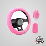3 Pcs car steering wheel cover Anti-Slip elastic pink plush universal car with handbrake and gear
