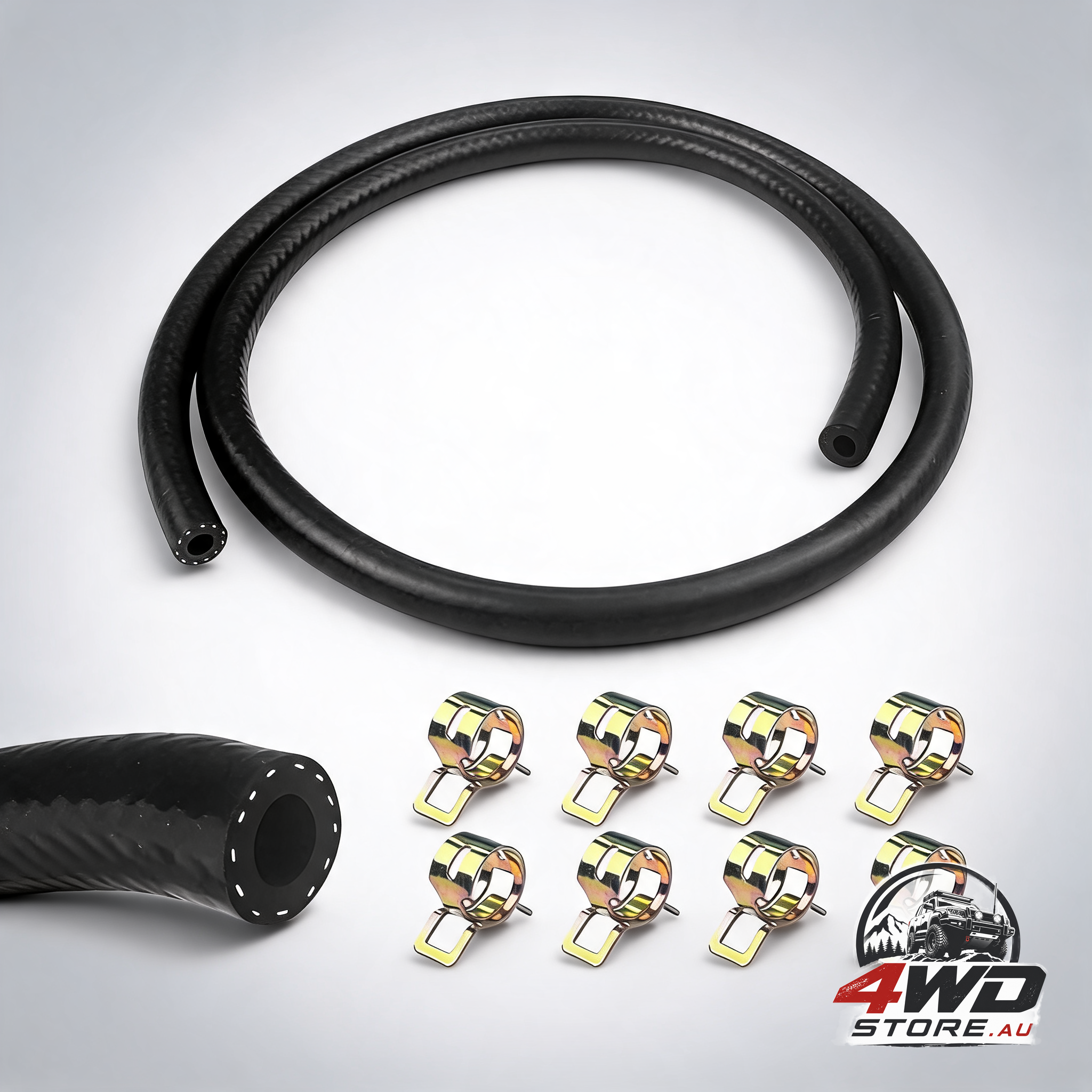 1 metre diesel fuel hose and fuel line with 8 hose clamps for truck, car and tractor