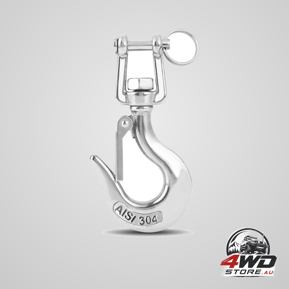 Heavy duty stainless steel lifting and towing hook with safety latch for winch and trailer
