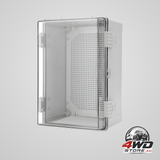 IP66 waterproof ABS junction box enclosure with clear hinged cover and mounting plate, 30x20x17cm