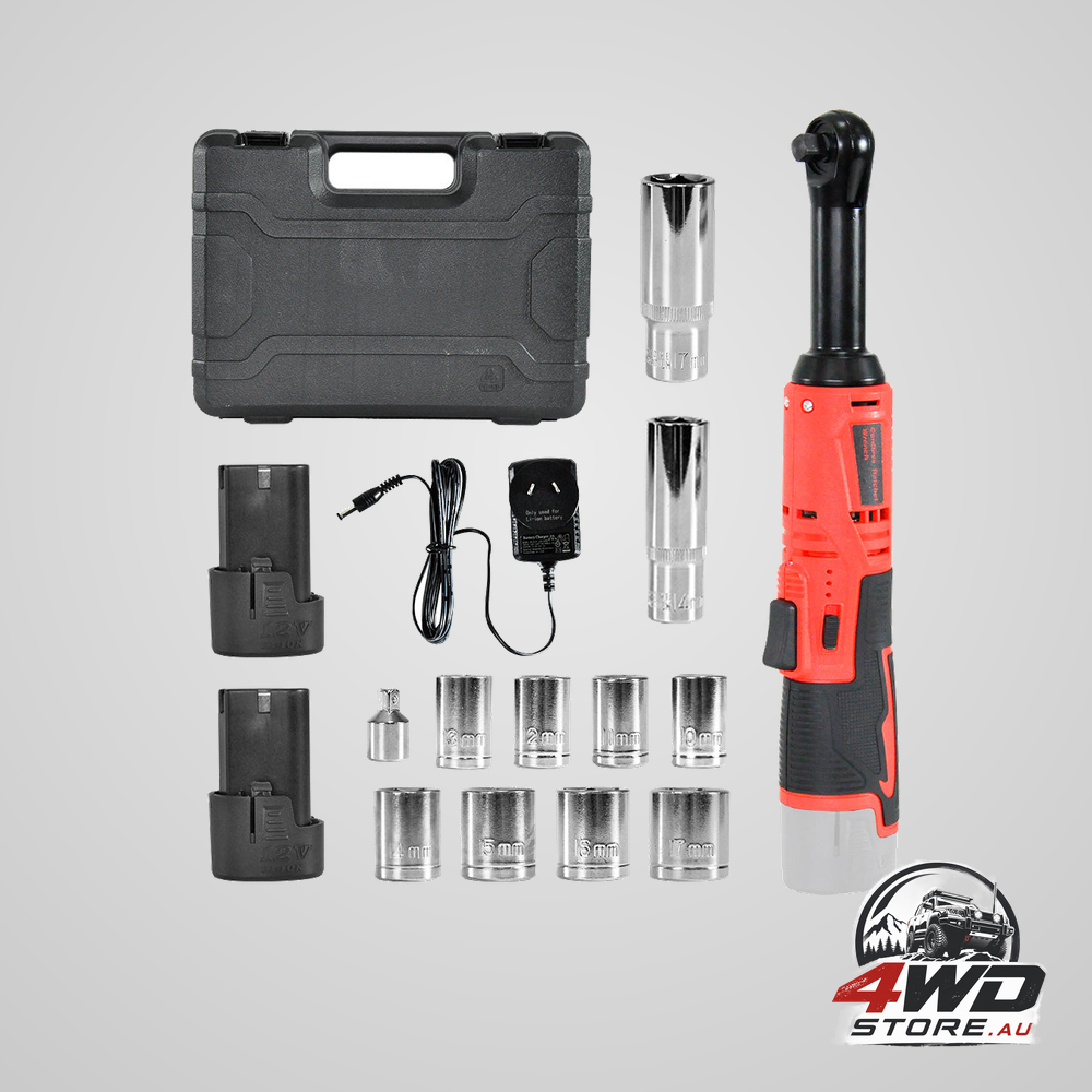 12V cordless electric ratchet wrench set 3/8 inch 400 RPM with sockets, 2 batteries and charger