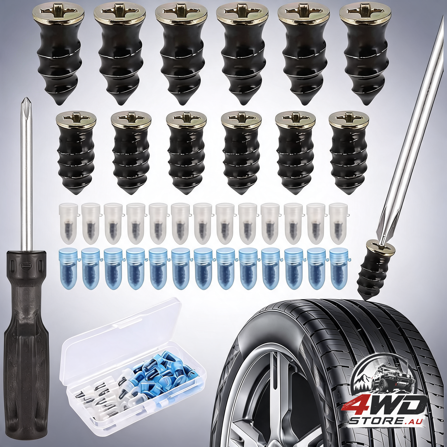 30 pcs rubber tyre repair nails with screwdriver for car and motorcycle, 15 small 15 large