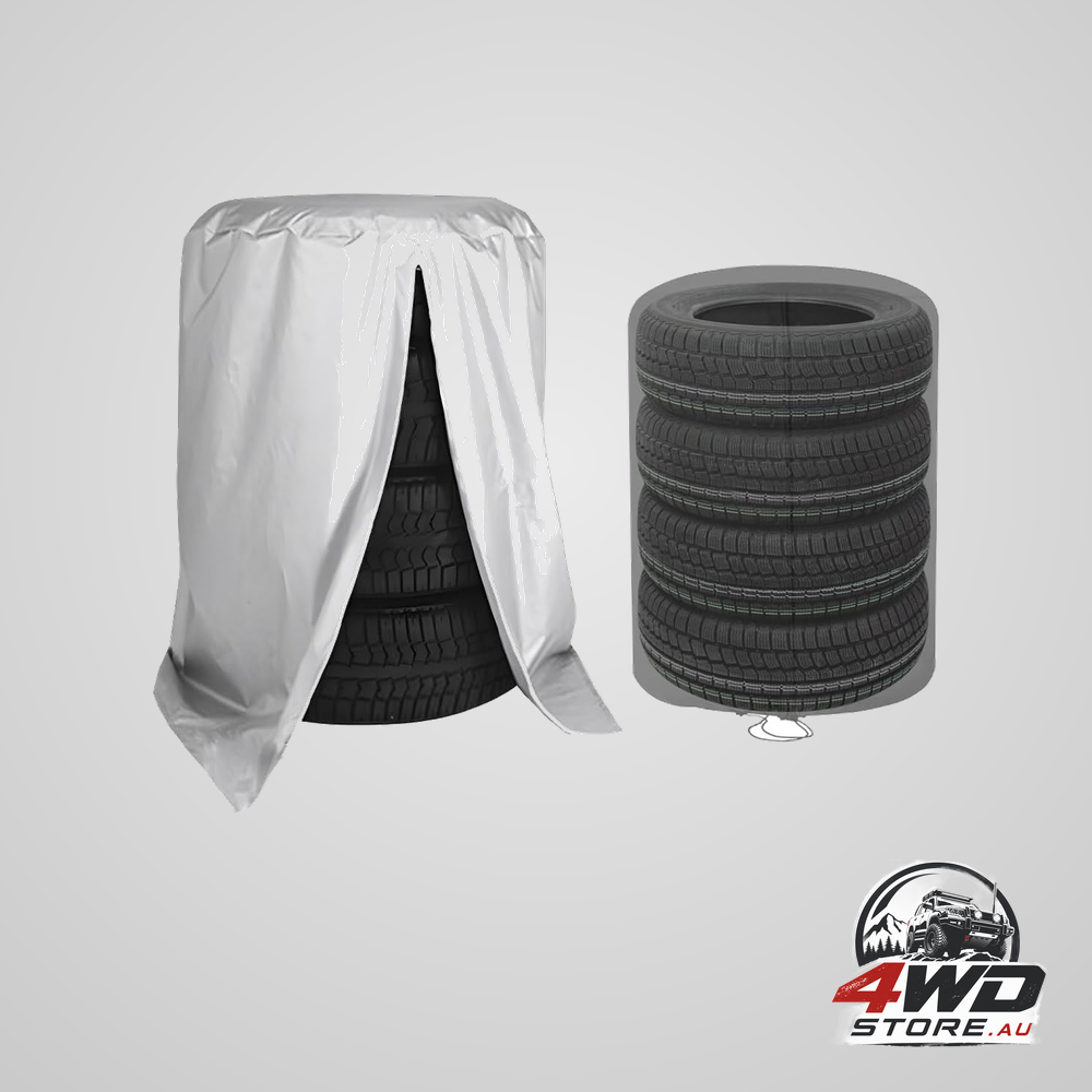 Universal silver tyre storage cover and bag for 4 tyres and spare tyre