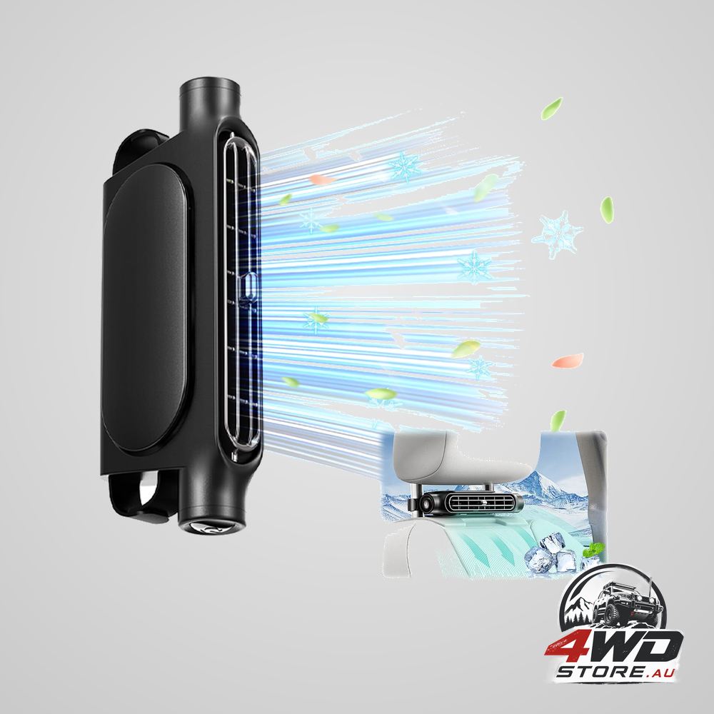 Black USB car seat cooling fan, portable 3-speed headrest ventilator for front and rear seats