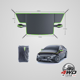 Magnetic car windscreen protector with 6 magnets, 4 straps and reflective strips for frost and ice