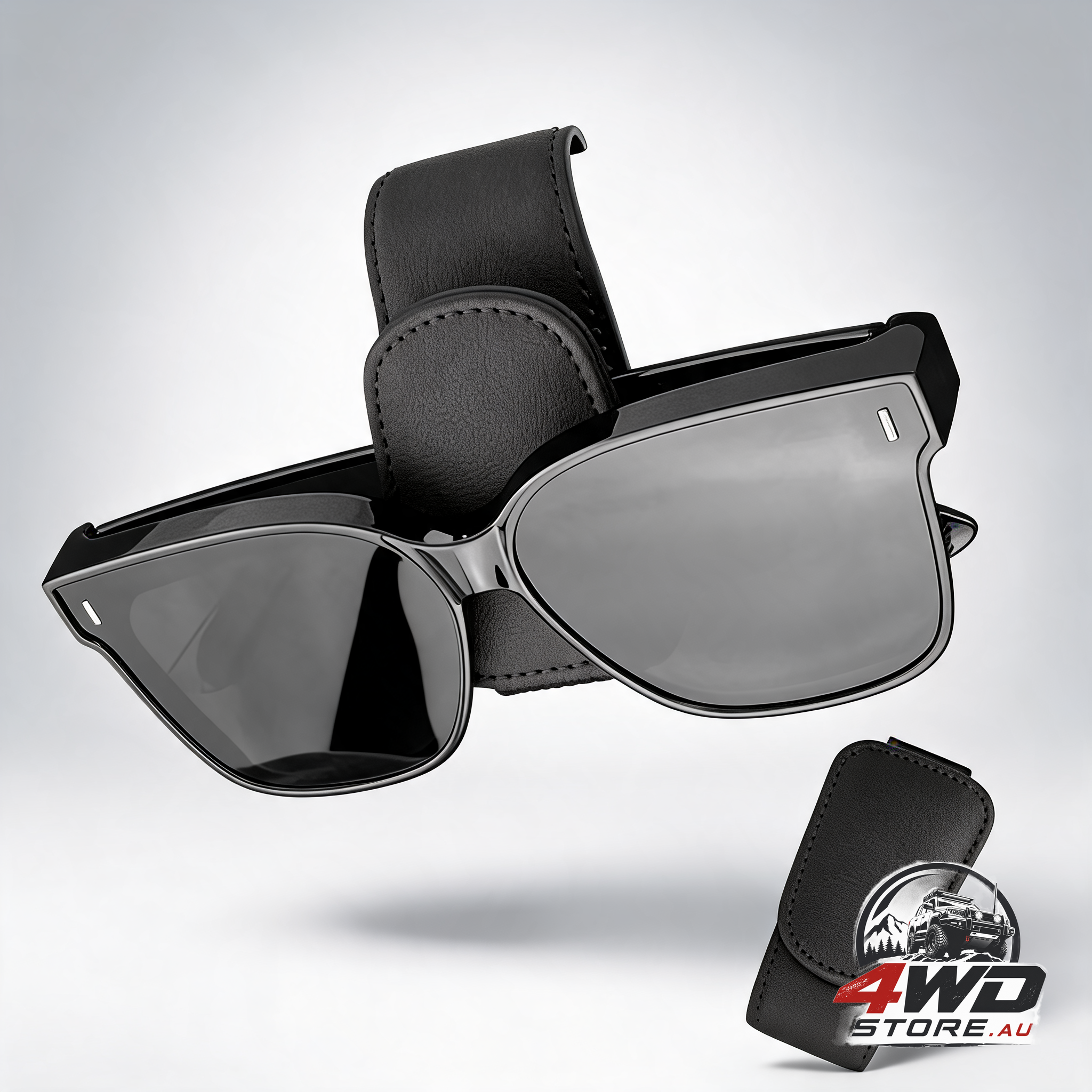 Black magnetic leather car sun visor sunglasses and bill holder