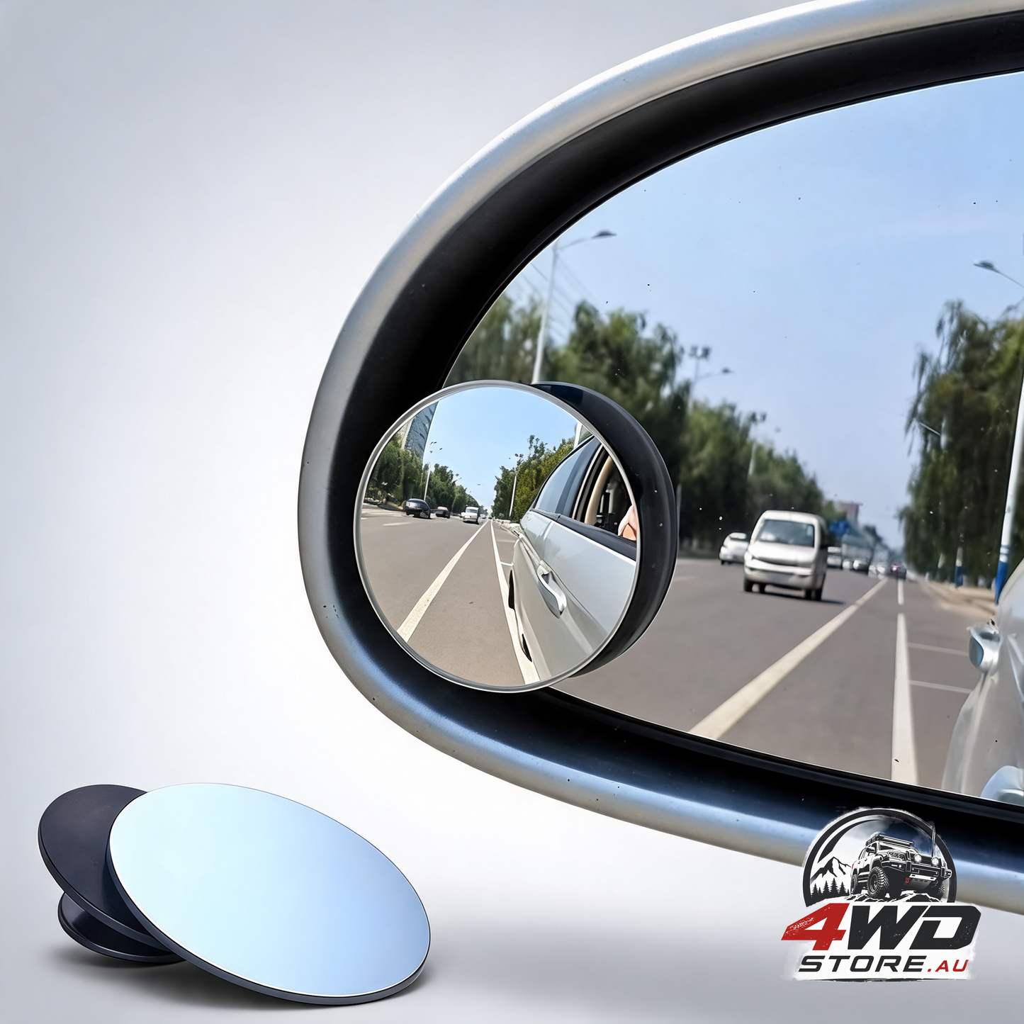 Round frameless 360 degree rotating convex blind spot mirrors for cars, SUVs and trucks