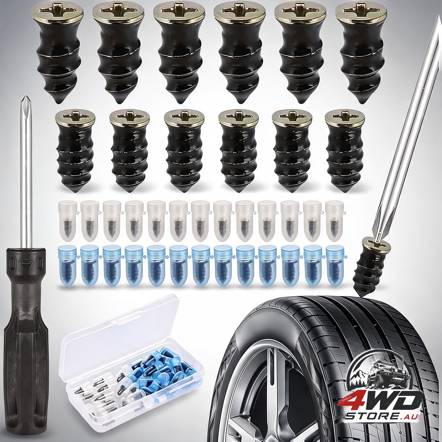 30 pcs rubber tyre repair nails with screwdriver for car and motorcycle, 15 small 15 large