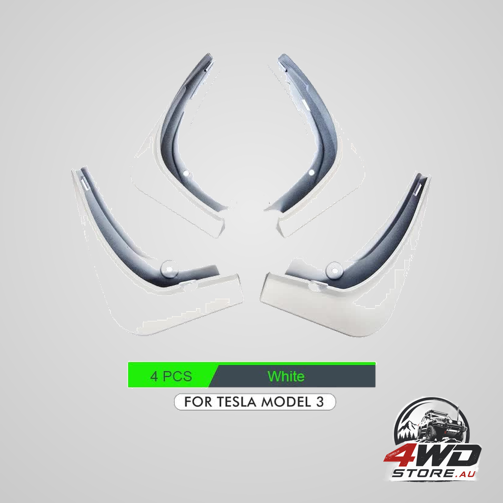 Tesla Model 3 mud guards set of 4 front and rear fenders in white