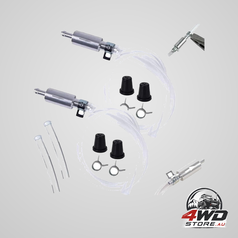 Brake bleed tool set with check valve and metal hose clamps for hydraulic brake systems