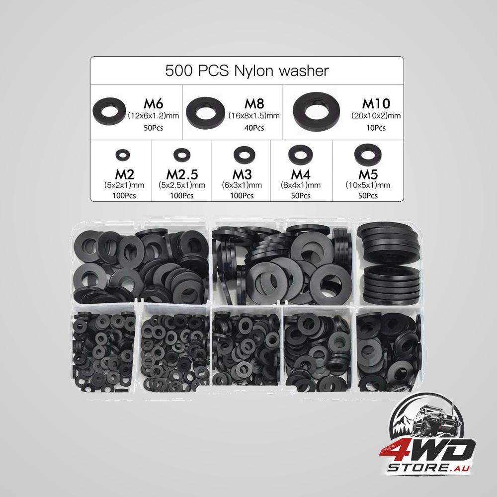 Black plastic self-locking washers assortment 500pcs M2.5 to M10