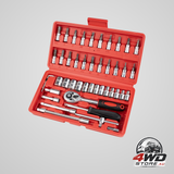 46-piece wrench and ratchet set, 1/4 inch metric for cars with compact storage case