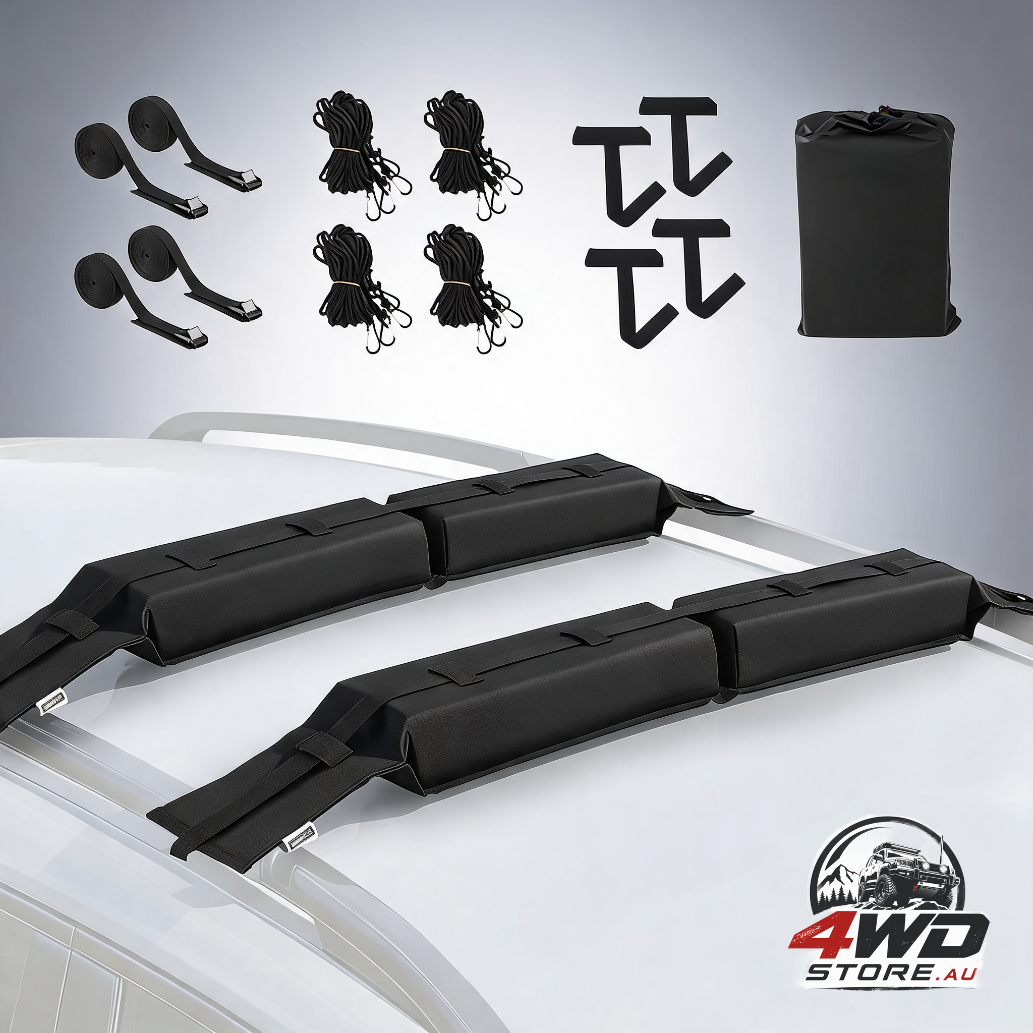 Giantz universal soft kayak roof rack pads for surfboard, SUP and canoe with tie down straps