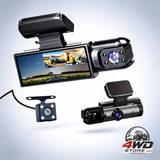 Triple lens dash cam with 32GB storage, 1080P HD front, cabin and rear 170 degree coverage