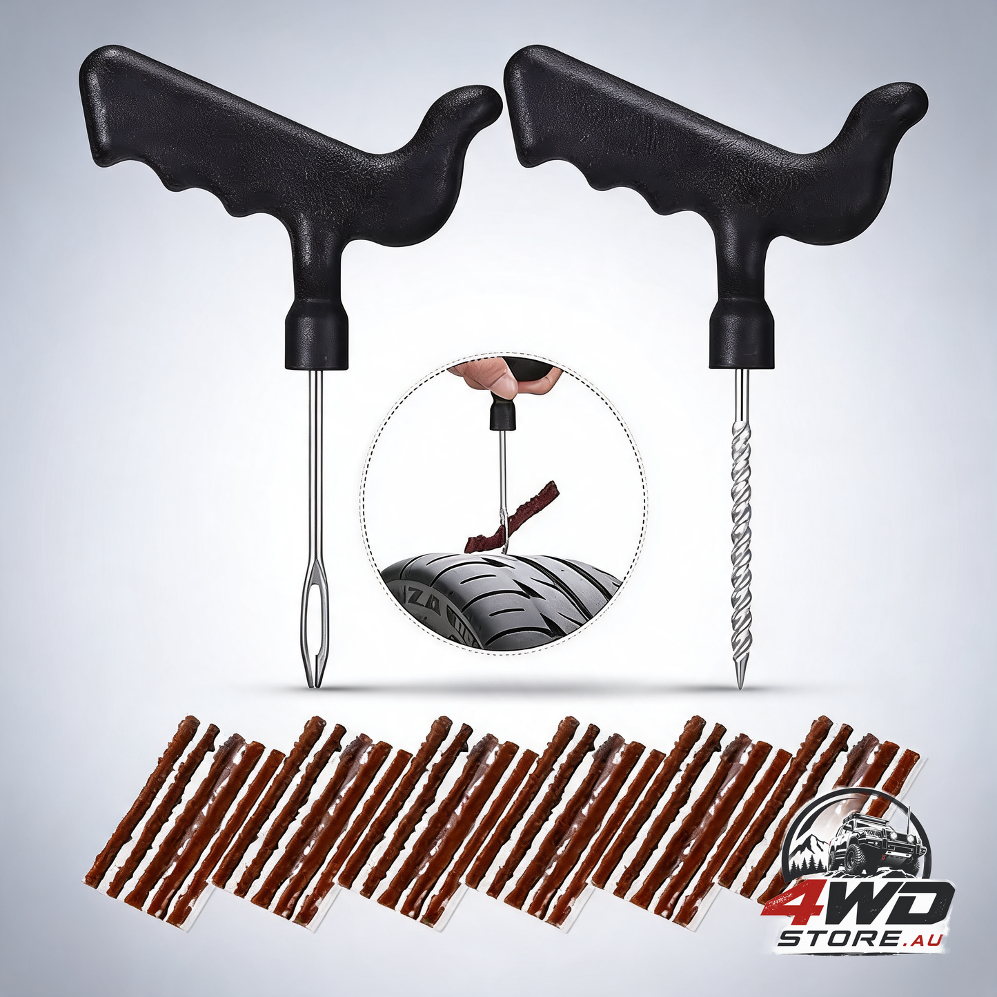 32 piece tyre repair kit with plugs and T-handle tools to fix punctures for car, truck and SUV