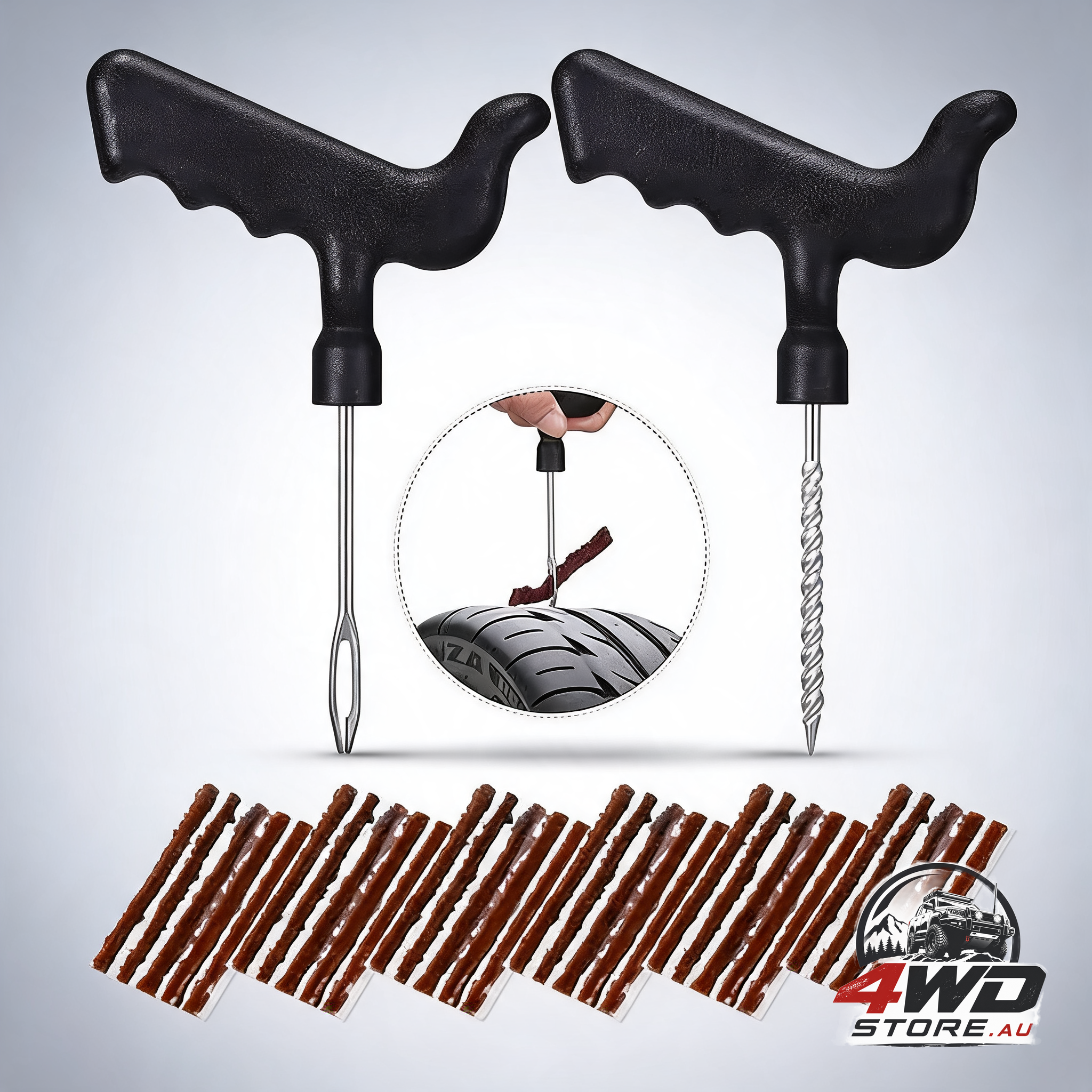 32 piece tyre repair kit with plugs and T-handle tools to fix punctures for car, truck and SUV