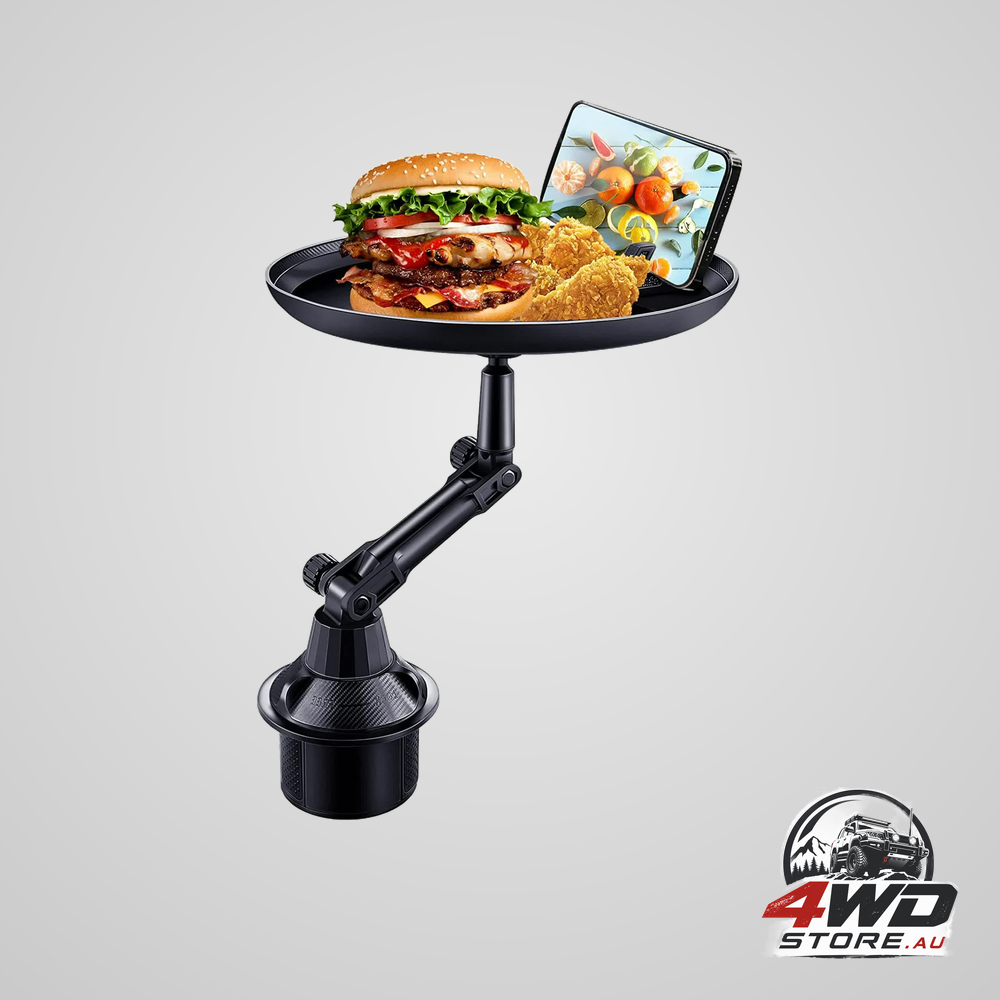 Car cup holder tray table for eating with phone slot, universal 360 swivel