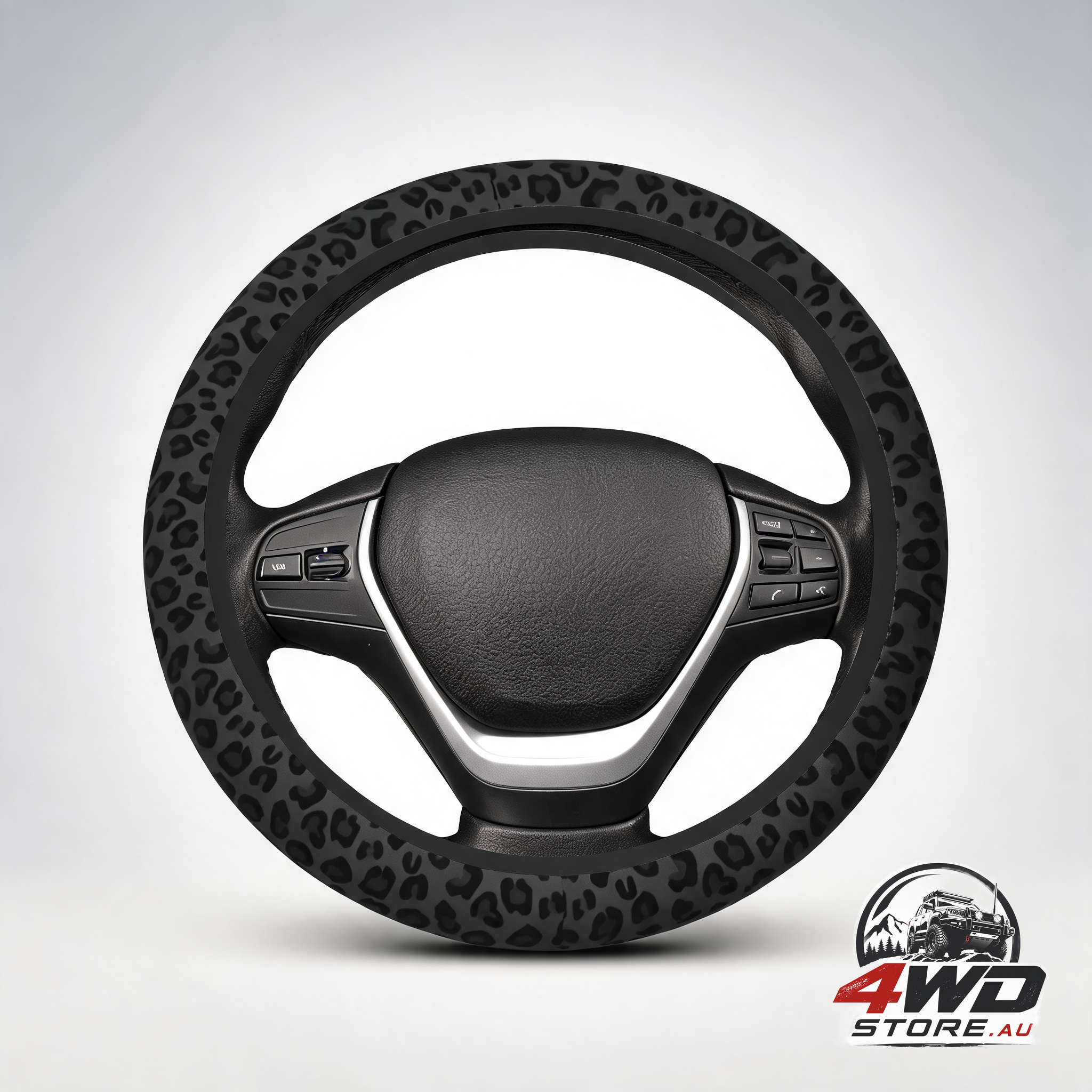 Black leopard print elastic steering wheel cover, non-slip breathable neoprene, universal 15 inch