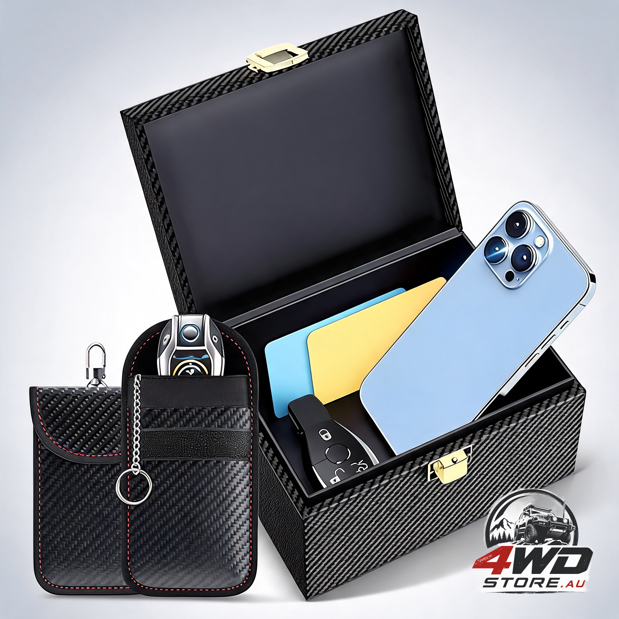 Faraday box with pouch 2 pack, keyless entry car key RFID anti-theft signal blocking, black medium