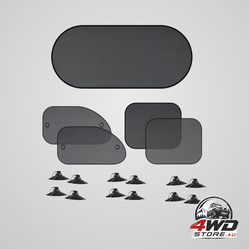 Black universal car window sun shade set - mesh fabric UV protection
