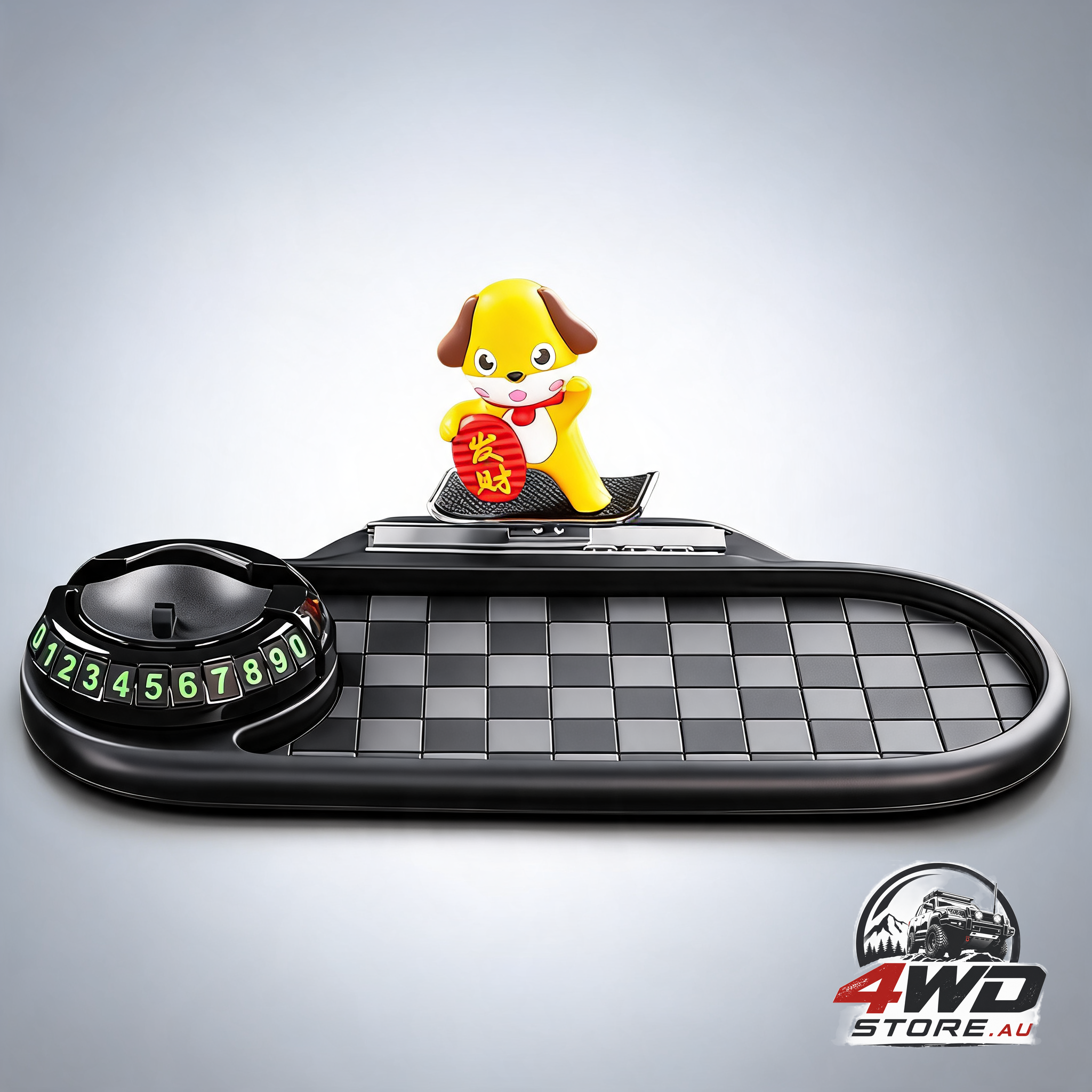 3-In-1 cute animal car dashboard PVC anti-slip mat - 360° phone holder & magnetic parking plate, washable, non-marking grip