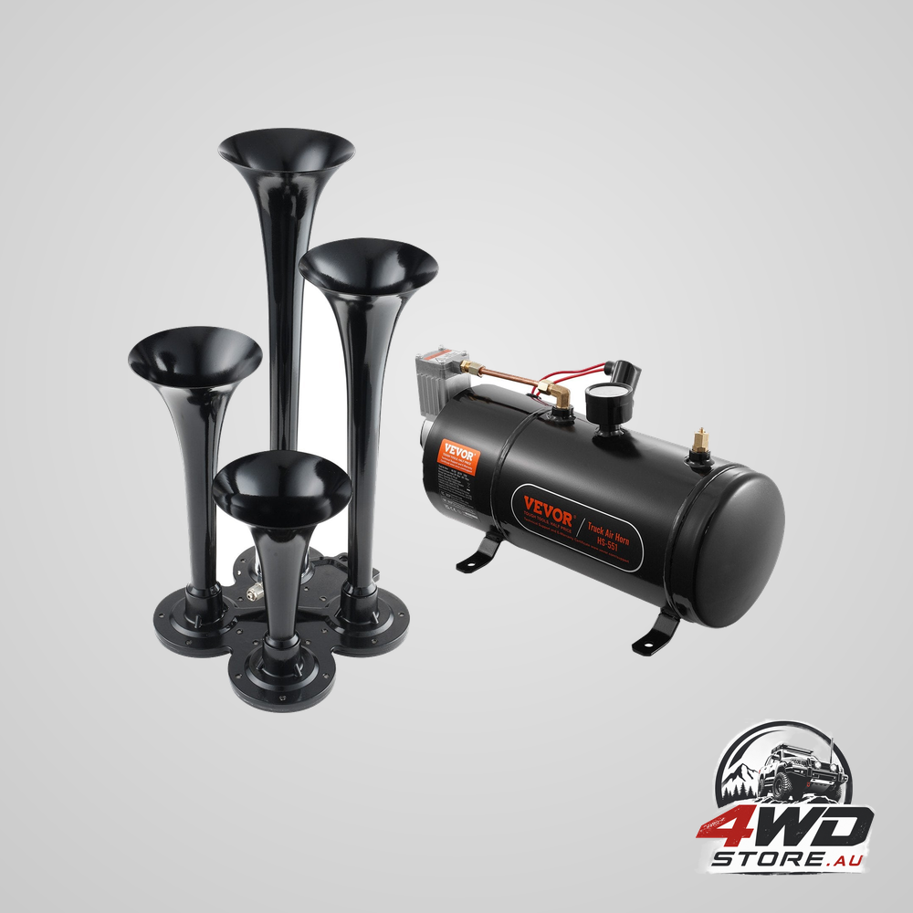 Train horns kit - 4 trumpet 150dB for pickup trucks, 12V 120 PSI air compressor with gauge
