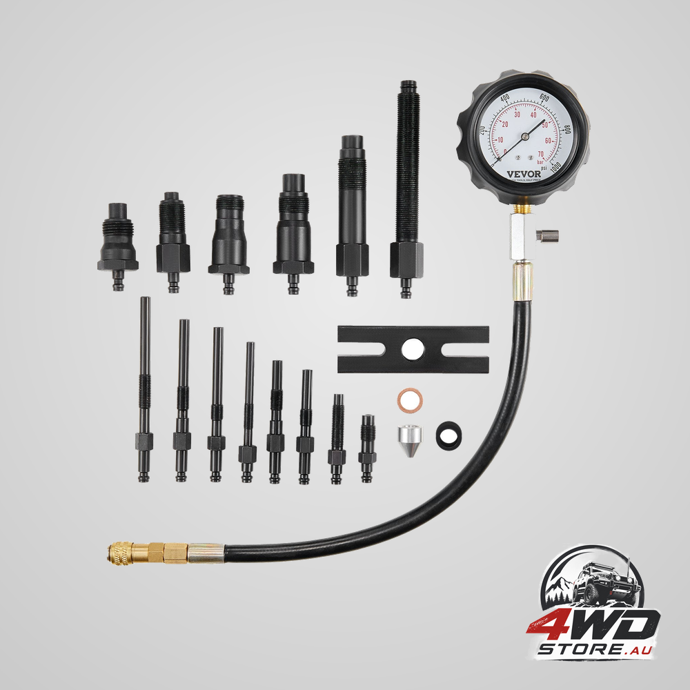 Diesel engine compression tester, 18 pcs cylinder pressure test tool kit, with 0-1000 psi gauge and adapters, diesel