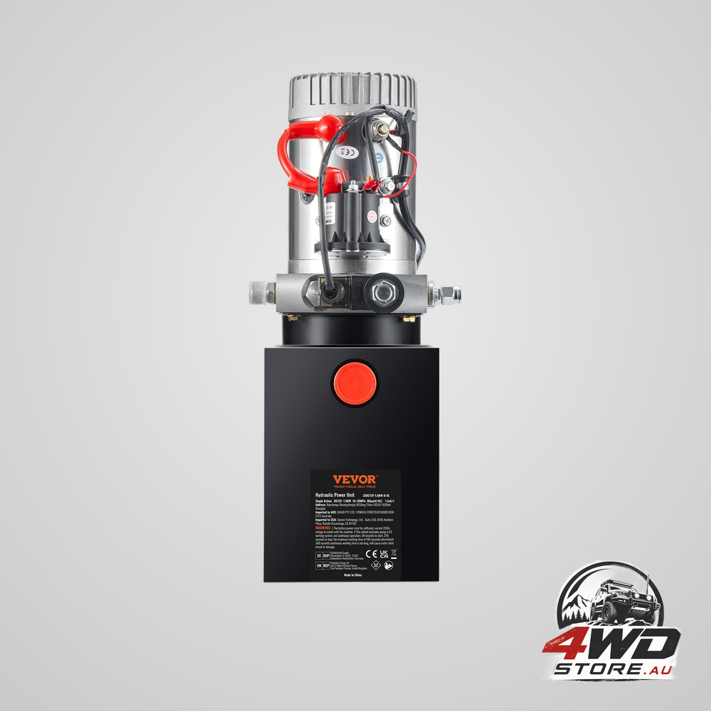 Hydraulic pump, 8 quart hydraulic power unit, single acting dump trailer pump, 0.91 GPM flow rate, 3200 PSI max relief