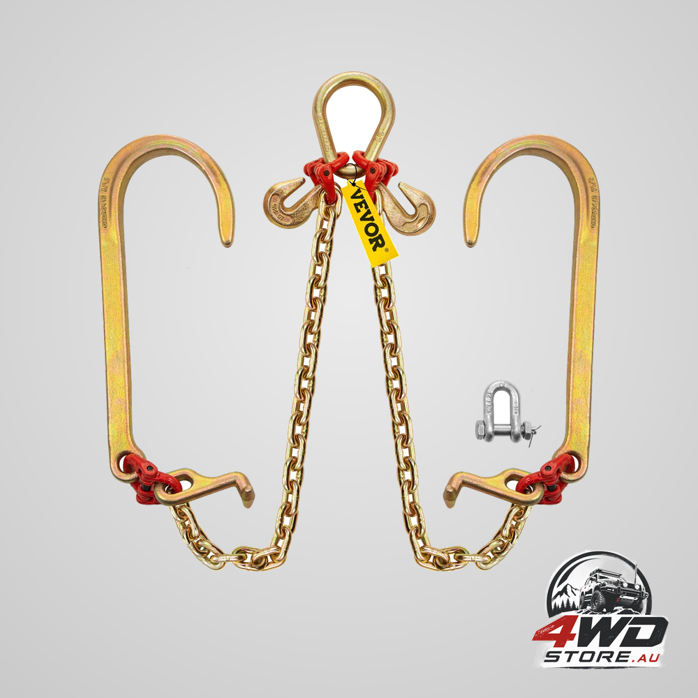 V bridle chain, 5/16 in x 2 ft bridle tow chain, grade 80 v-bridle transport chain, 9260 lbs break strength with TJ hooks
