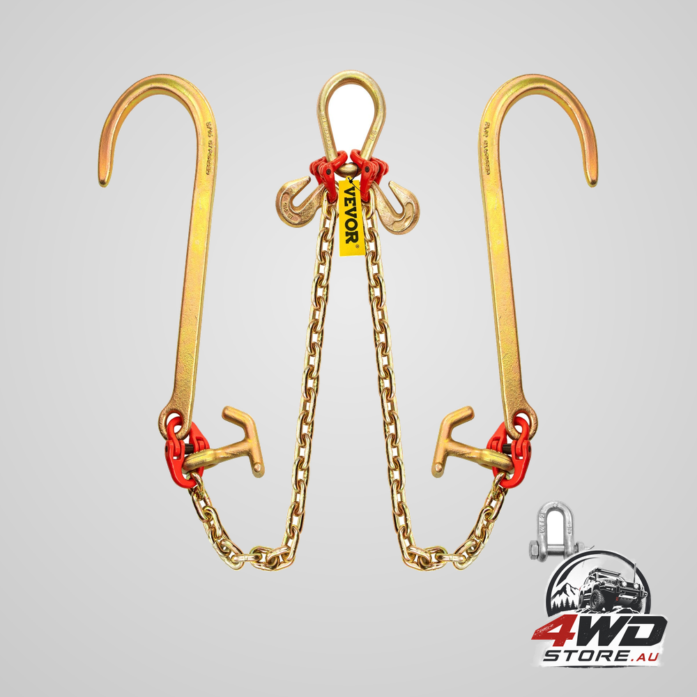 V bridle chain, 5/16 in x 2 ft tow chain bridle, grade 80 v-bridle transport chain, 9260 lbs break strength with TJ hooks &