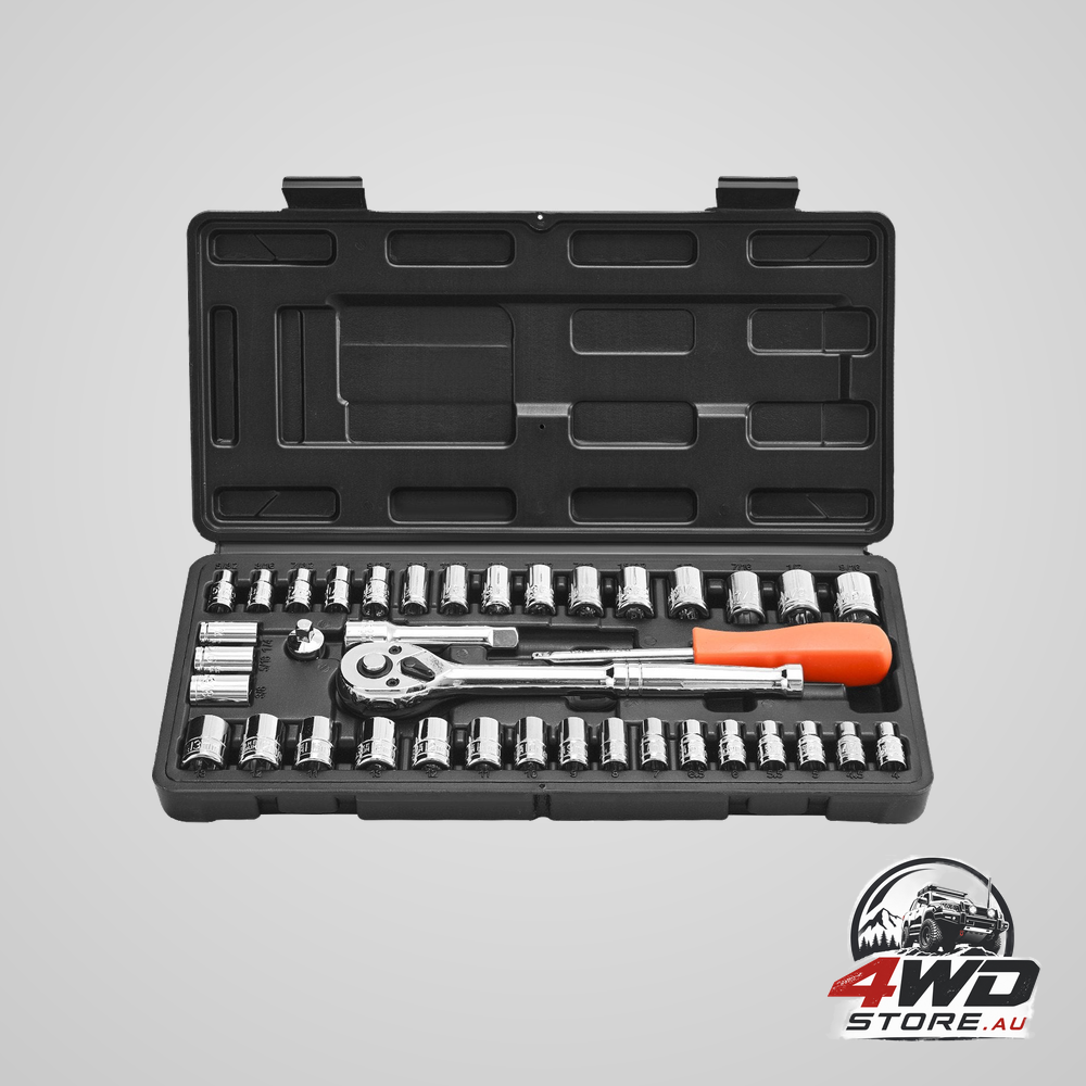 Socket set, 39 pieces, 9.5 & 6.4 mm drive socket and ratchet set, SAE and metric size, mechanic tool kit with ratchet