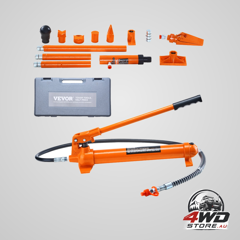 10 Ton porta power kit, portable hydraulic jack with 4.6 ft/1.4 m oil hose, auto body frame repair kit with storage case for