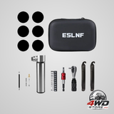 Compact bicycle ratchet tool kit with tyre patch & titanium Mini pump