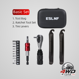 Compact bicycle ratchet tool kit - bidirectional wrench,magnetic bits & tyre levers