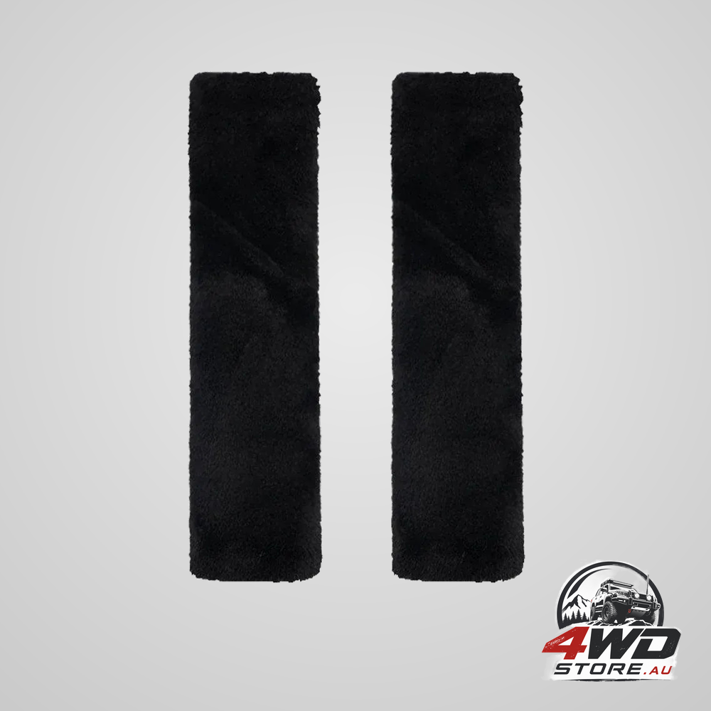 Winter plush shoulder strap cover neck cushion pad for comfortable car travel 2PCS - black