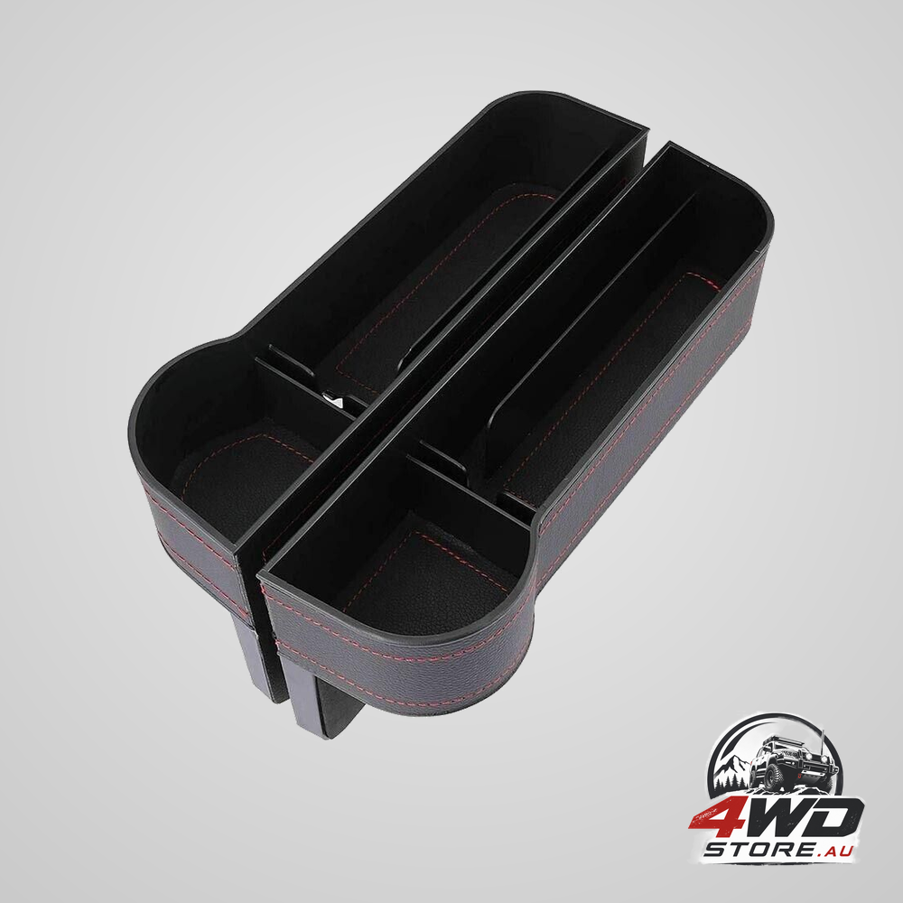 PU leather seat side gap storage box with phone and bottle holder for car interior