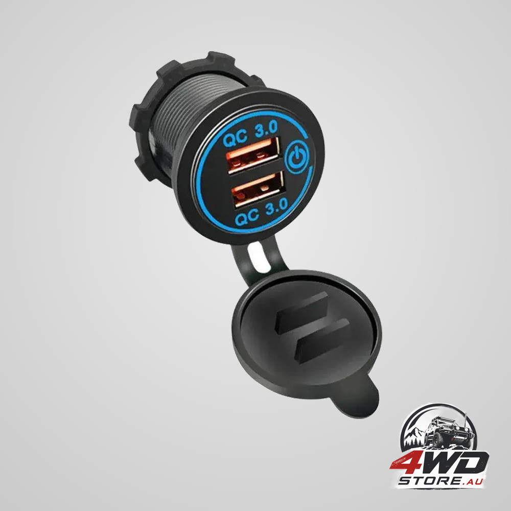 1× Dual USB car charger QC 3.0 quick charge 12V-24V power outlet - blue