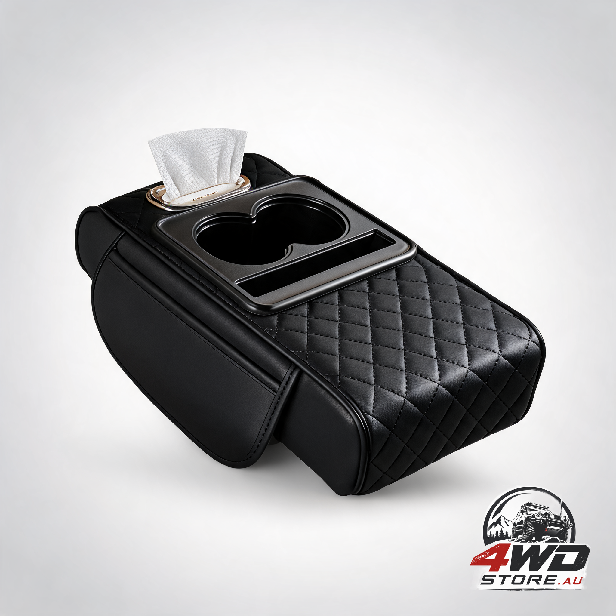 Car armrest pad central console storage box lift cushion rest support organiser - black red