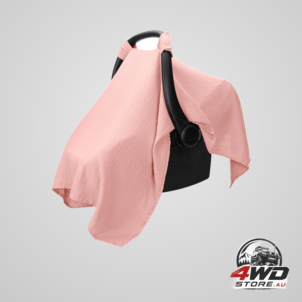 Baby car seat cover, soft breathable lightweight sunshade with insect protection, pink