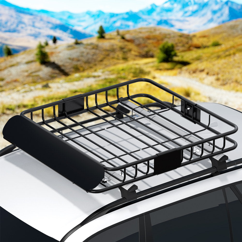 Giantz universal car roof rack basket black — view 2