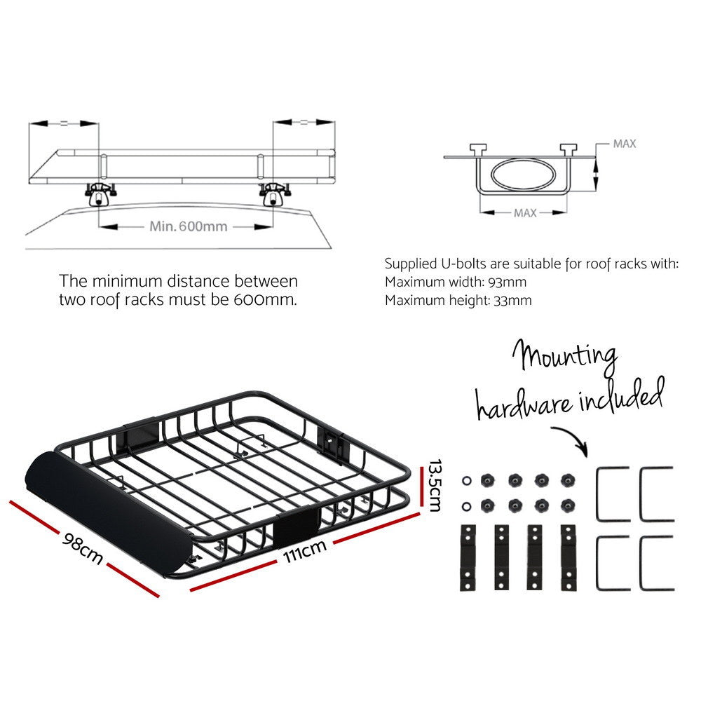 Giantz universal car roof rack basket black — view 4