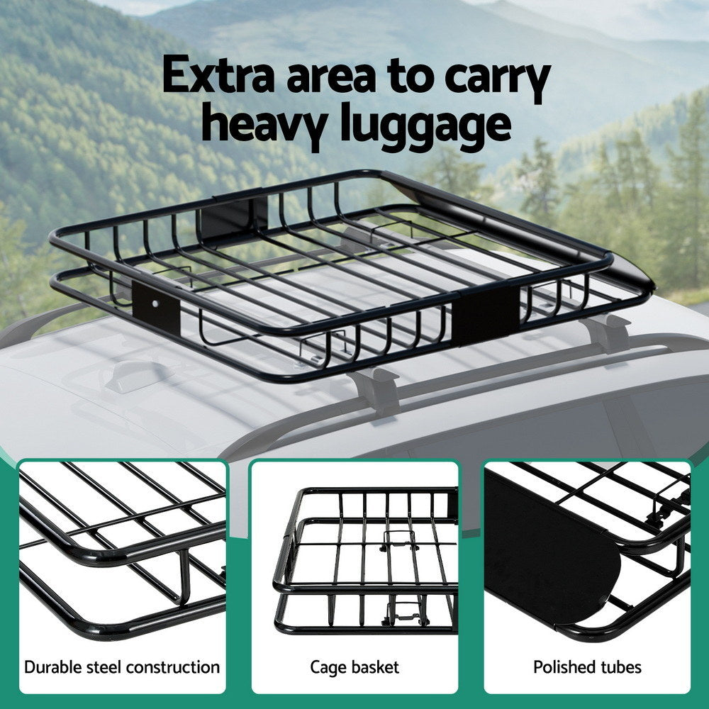 Giantz universal car roof rack basket black — view 6
