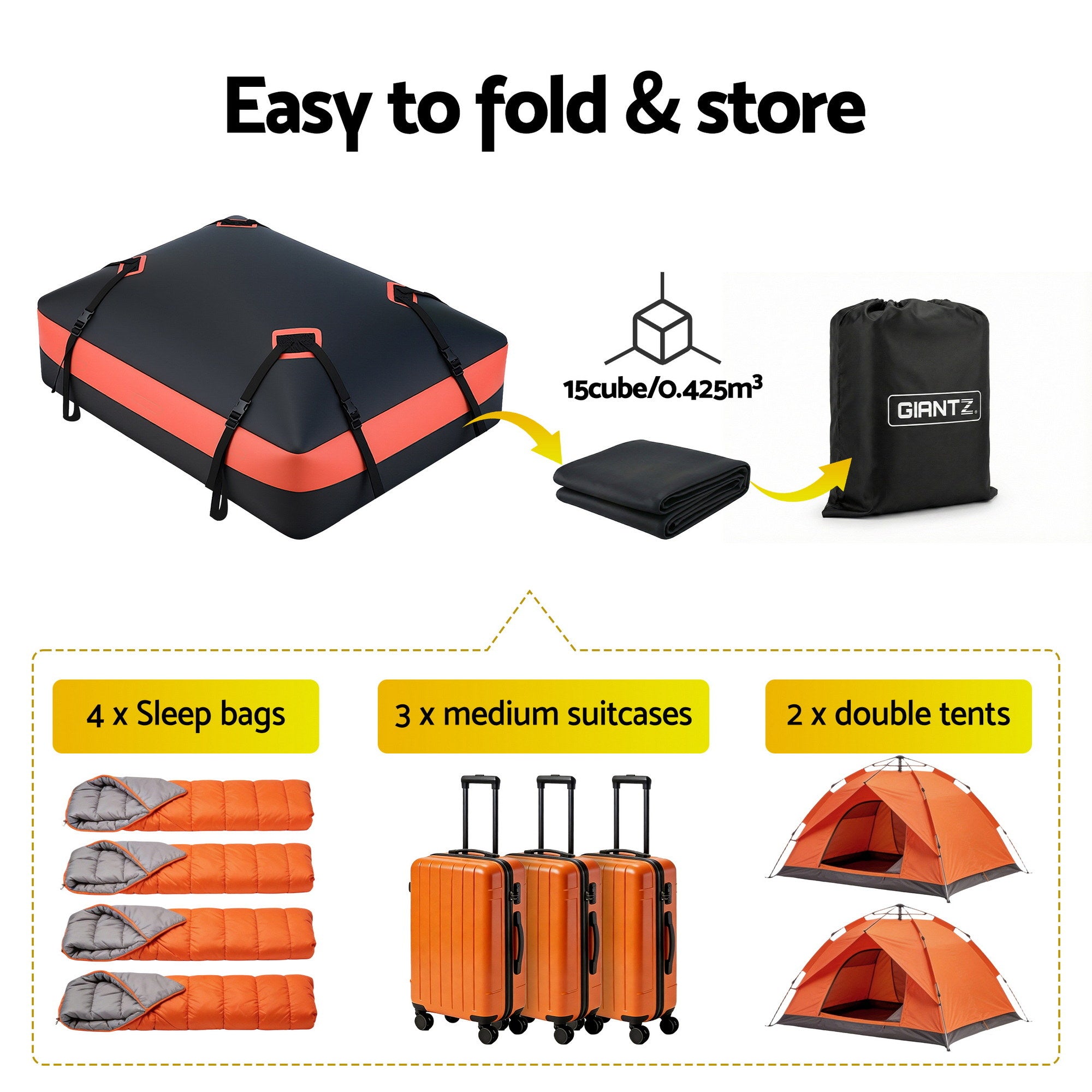 Giantz rooftop cargo bag 15 cubic ft waterproof — view 10